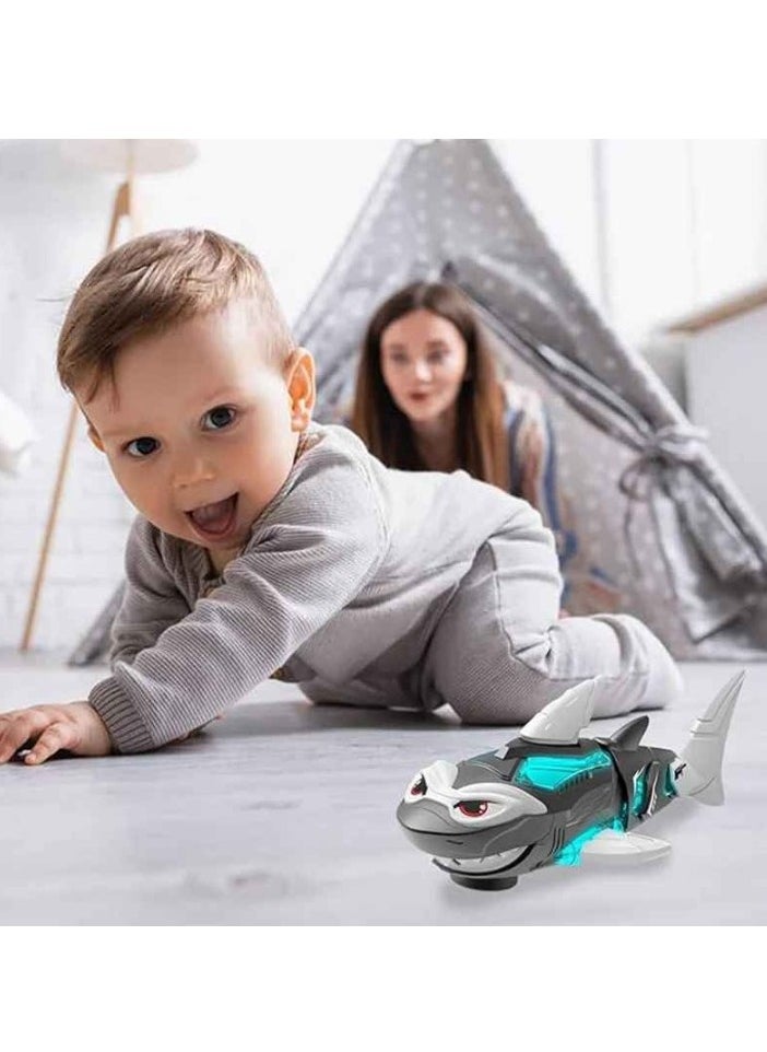 Shark Baby Crawling Toy, Multifunctional Electric Shark Sensory Rotating Stunt Toy, Colorful Moving Music LED Effects Educational Toy For Toddlers Kids, (1pc, White And Black A )