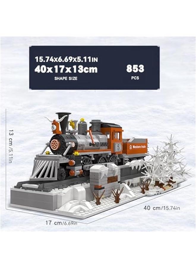 Western Steam Train Building Blocks Set - 853 Pieces Classic Model, Model Train Building Kit with Train Tracks, Suitable for Parent-Child Interaction, Gift for Adults and Children