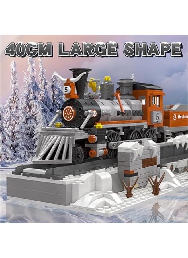 Western Steam Train Building Blocks Set - 853 Pieces Classic Model, Model Train Building Kit with Train Tracks, Suitable for Parent-Child Interaction, Gift for Adults and Children