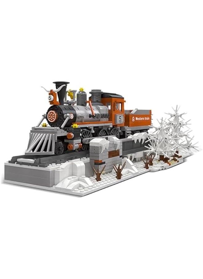 Western Steam Train Building Blocks Set - 853 Pieces Classic Model, Model Train Building Kit with Train Tracks, Suitable for Parent-Child Interaction, Gift for Adults and Children