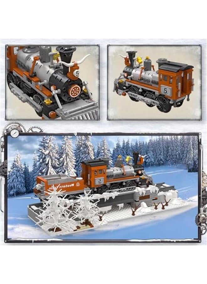 Western Steam Train Building Blocks Set - 853 Pieces Classic Model, Model Train Building Kit with Train Tracks, Suitable for Parent-Child Interaction, Gift for Adults and Children