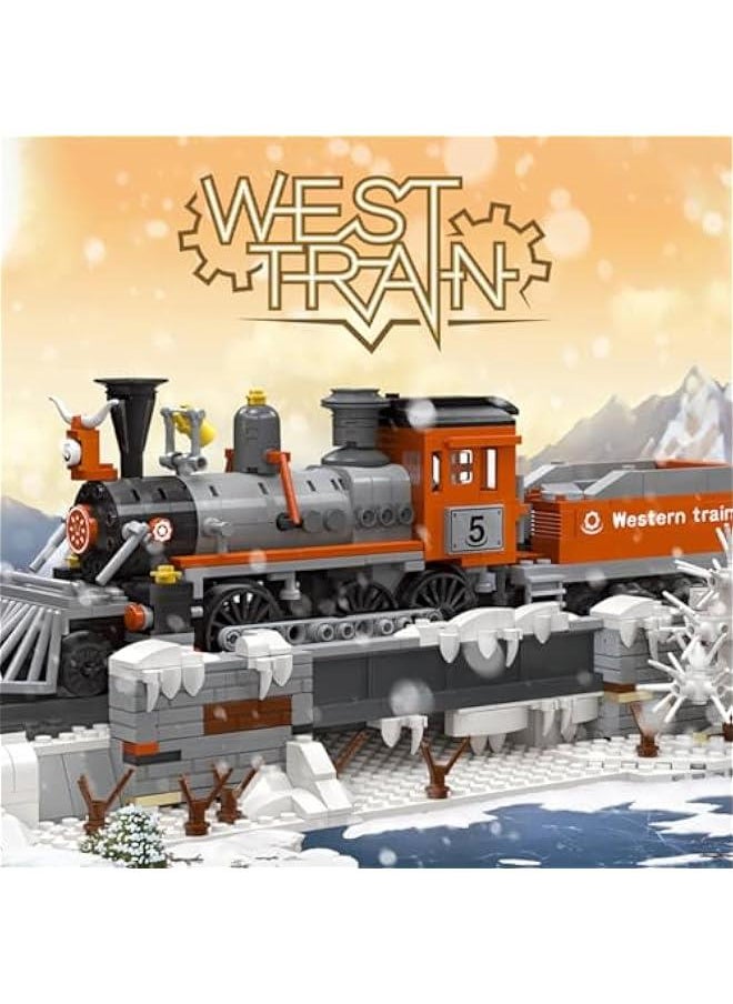 Western Steam Train Building Blocks Set - 853 Pieces Classic Model, Model Train Building Kit with Train Tracks, Suitable for Parent-Child Interaction, Gift for Adults and Children