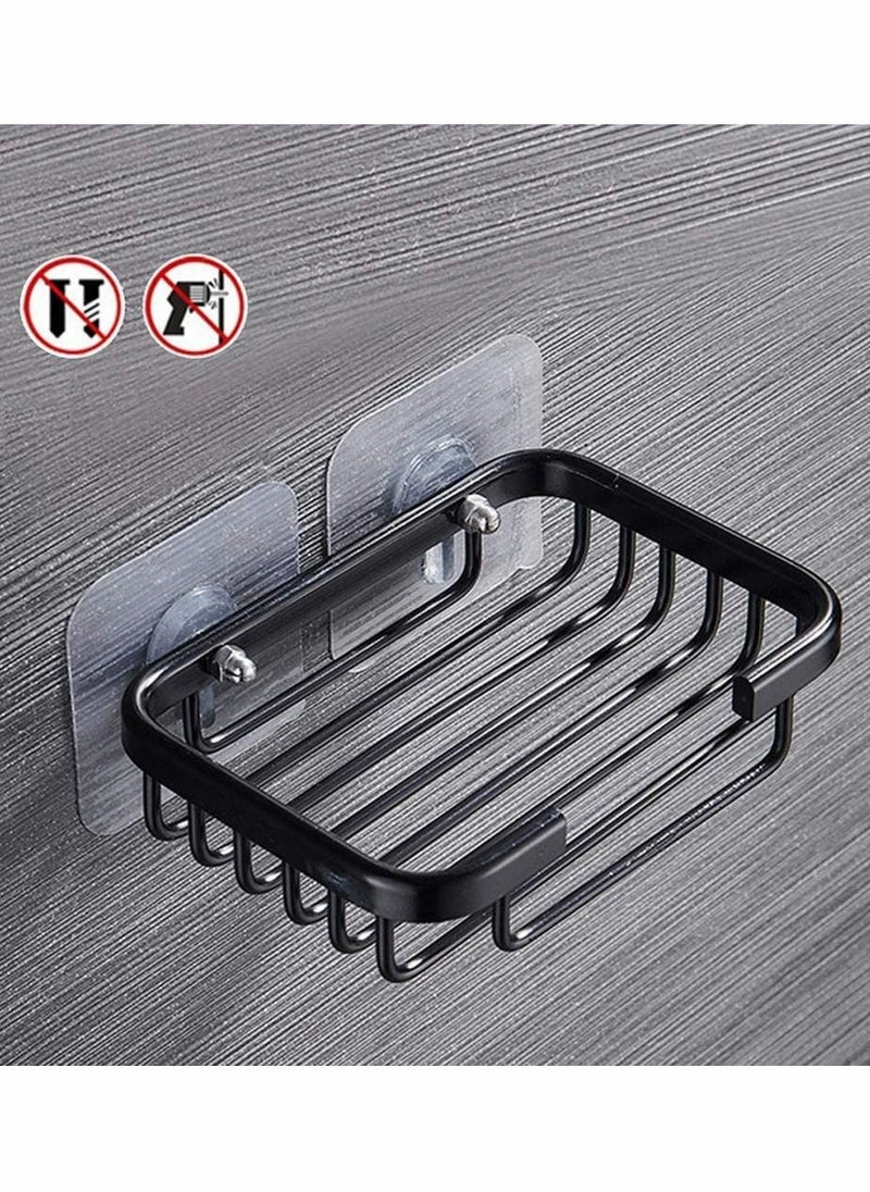 Soap Holder, Adhesive Soap Dish Sponge Holder, for Bathroom, Kitchen Sink, No Drilling Wall Mounted Soap Saver Sponge Holder, Aluminum Soap Holder (Black)