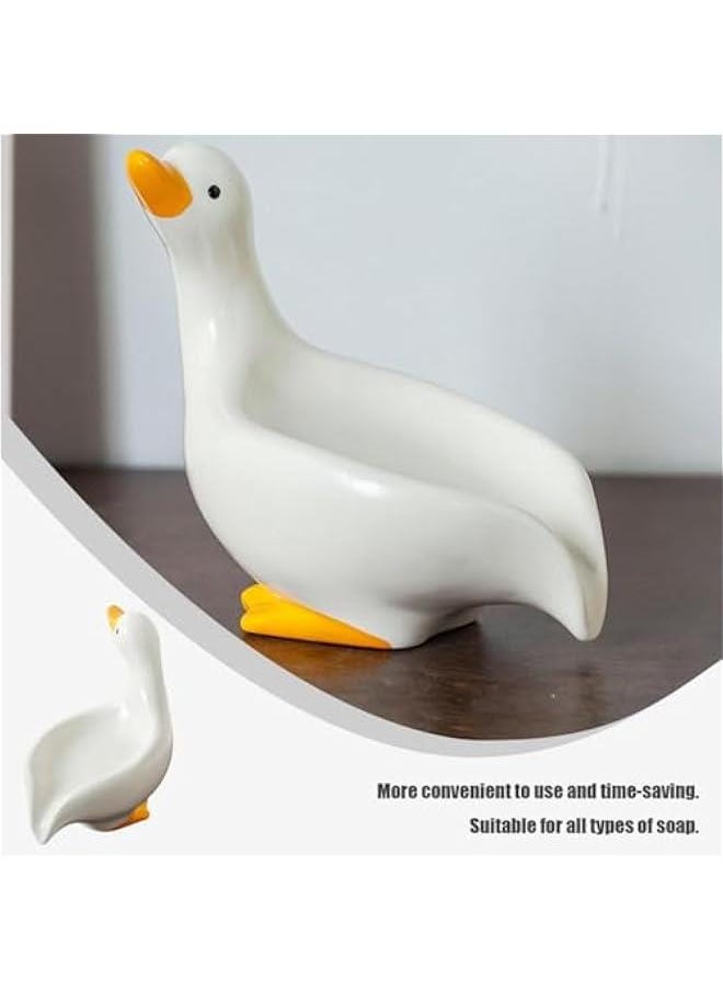 Ceramic Duck Soap Dish, Cute Animal Soap Holder, Non-Slip Shower Sponge Storage, Decorative Soap Saver, Duck-Shaped Soap Dish, Multifunctional Bathroom Organizer, Ceramic Duck Bathroom Decor