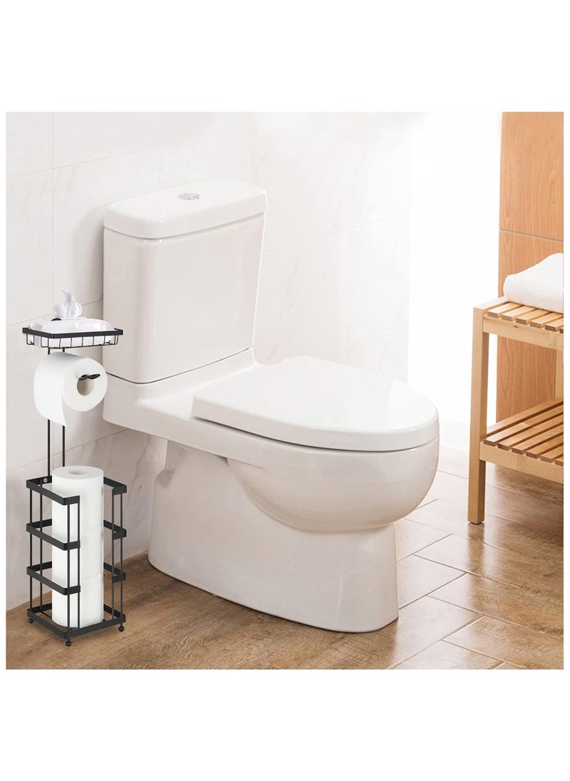 Toilet Paper Roll Holder Stand for Large Rolls with Storage Tray   Free Standing Toilet Paper Dispenser and Storage Reserve