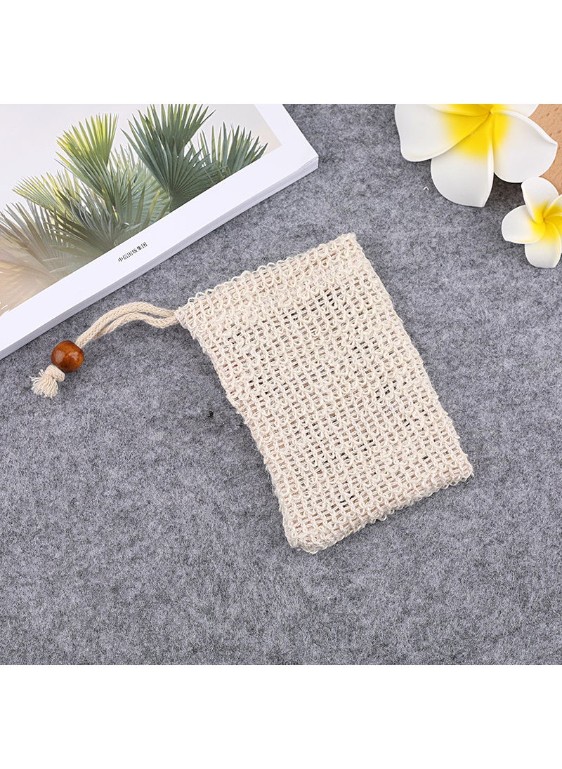 Wooden Beads Soap Bag Foaming Net Soap Storage Bag Handmade Soap Foaming Net Fast Clean Skin Not Slippery Beige Wooden Bead Cotton Linen Soap Bag 9X14