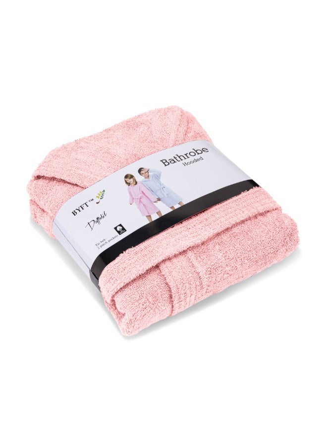 Daffodil (Baby Pink) Premium 12 Year Kids Hooded Bathrobe (125x133 Cm) Terry Cotton, Highly Absorbent and Quick dry, Hotel and Spa Quality Bathrobe for Boy and Girl-400 Gsm