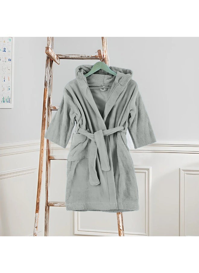 Daffodil (Grey) Premium 6 Year Kids Hooded Bathrobe (108x104 Cm) Terry Cotton, Highly Absorbent and Quick dry, Hotel and Spa Quality Bathrobe for Boy and Girl-400 Gsm