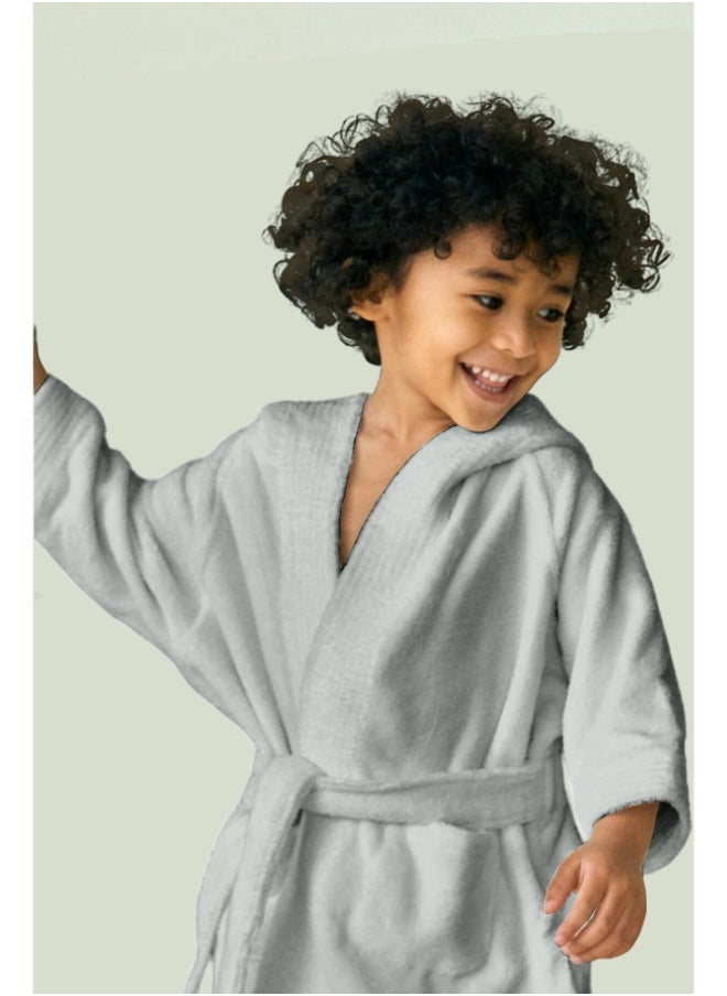 Daffodil (Grey) Premium 6 Year Kids Hooded Bathrobe (108x104 Cm) Terry Cotton, Highly Absorbent and Quick dry, Hotel and Spa Quality Bathrobe for Boy and Girl-400 Gsm