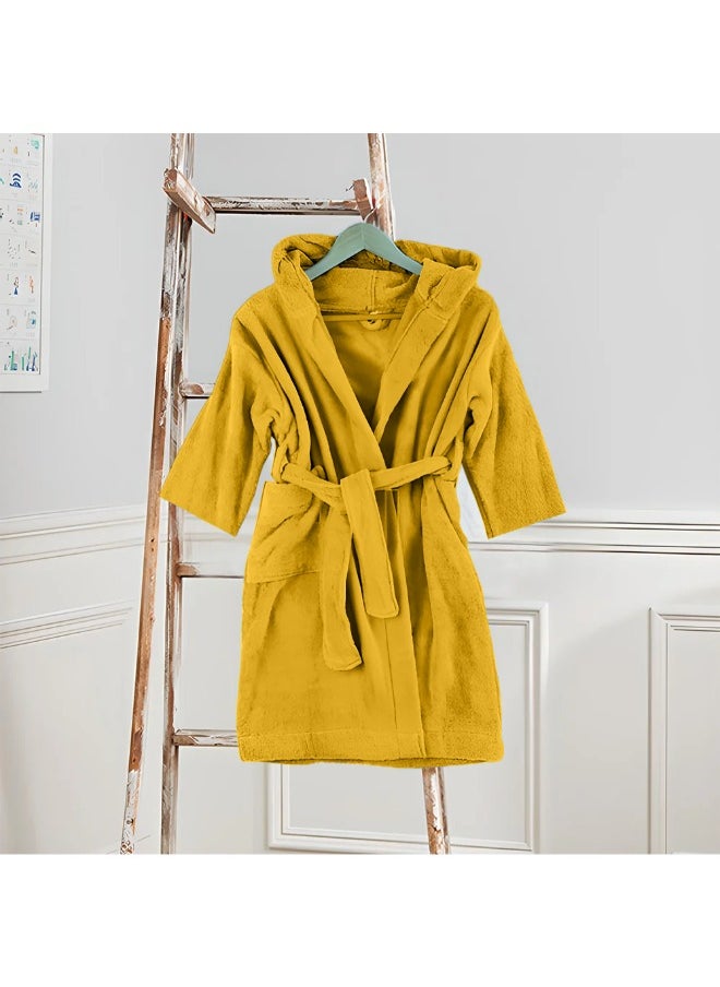 Daffodil (Yellow) Premium 6 Year Kids Hooded Bathrobe (108x104 Cm) Terry Cotton, Highly Absorbent and Quick dry, Hotel and Spa Quality Bathrobe for Boy and Girl-400 Gsm