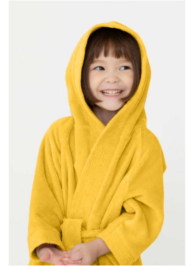 Daffodil (Yellow) Premium 6 Year Kids Hooded Bathrobe (108x104 Cm) Terry Cotton, Highly Absorbent and Quick dry, Hotel and Spa Quality Bathrobe for Boy and Girl-400 Gsm