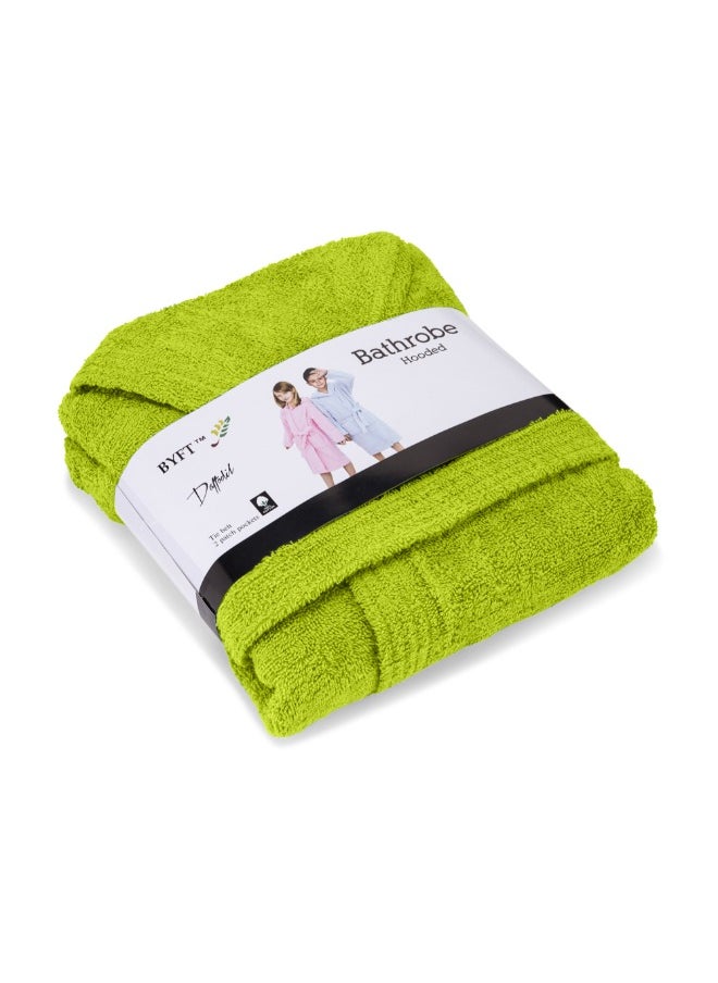 Daffodil (Green) Premium 10 Year Kids Hooded Bathrobe (120x124 Cm) Terry Cotton, Highly Absorbent and Quick dry, Hotel and Spa Quality Bathrobe for Boy and Girl-400 Gsm