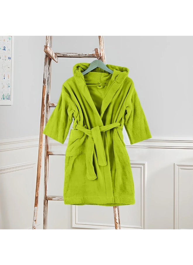 Daffodil (Green) Premium 10 Year Kids Hooded Bathrobe (120x124 Cm) Terry Cotton, Highly Absorbent and Quick dry, Hotel and Spa Quality Bathrobe for Boy and Girl-400 Gsm