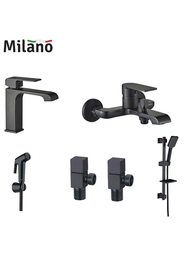 Power Collection Basin Bath Shattaf Angle Valve And Kit With Matted Color Brass Bathroom complete Set Single Handle Mixer Angle Valve Shattaf Black