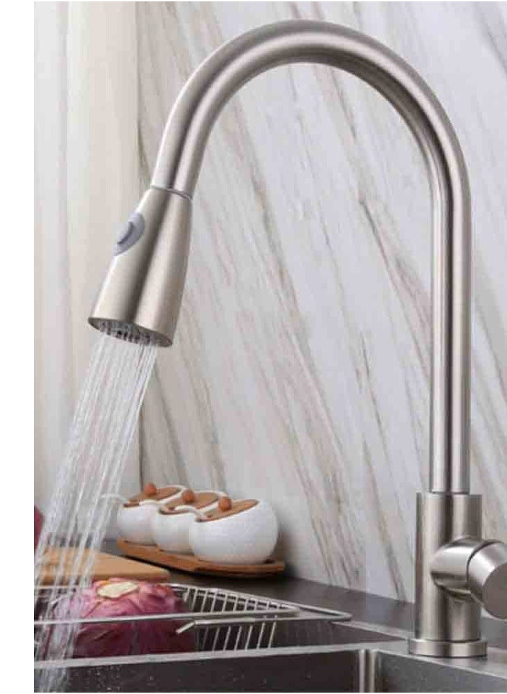 360 Degree Rotating Water Tap Extension Kitchen Pull Out Tap Faucet Two-Way Sprayer(Sliver)