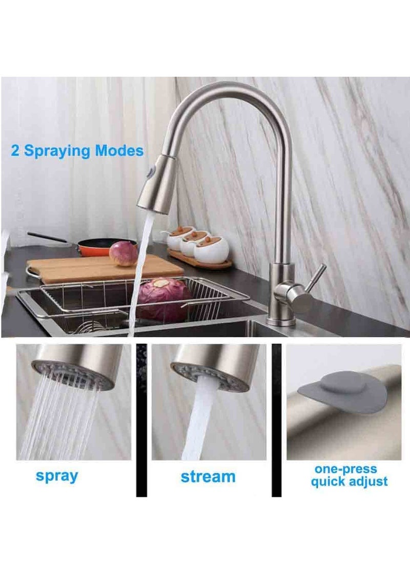 360 Degree Rotating Water Tap Extension Kitchen Pull Out Tap Faucet Two-Way Sprayer(Sliver)