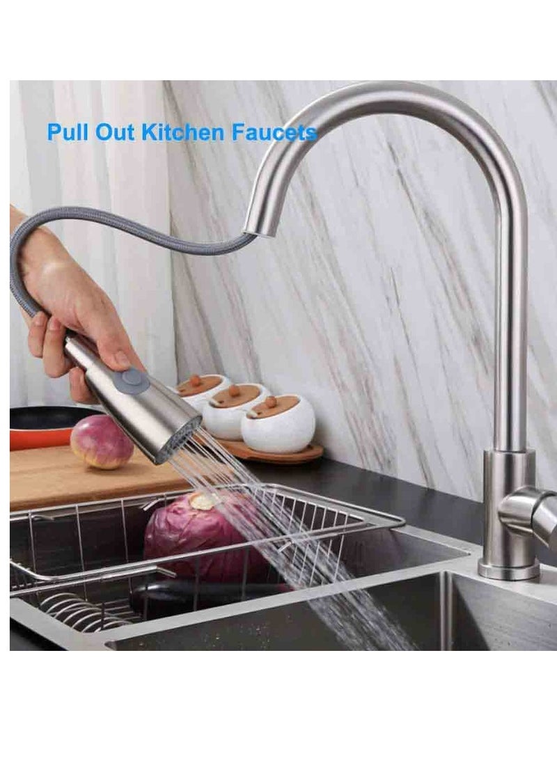 360 Degree Rotating Water Tap Extension Kitchen Pull Out Tap Faucet Two-Way Sprayer(Sliver)