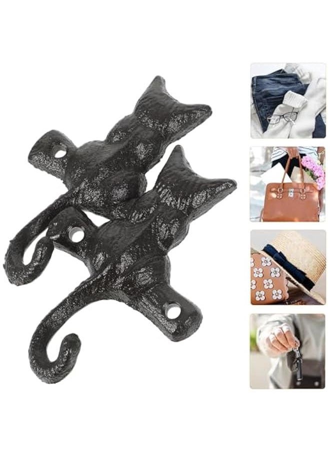 2pcs European Classical Cast Iron Cat Hook Iron Hanging Hooks Cat Wall Hooks Metal Clothes Hanger Black Cat Hook Single Key Hook Vintage Wall Hooks Wall Mount Hook Animal Coat