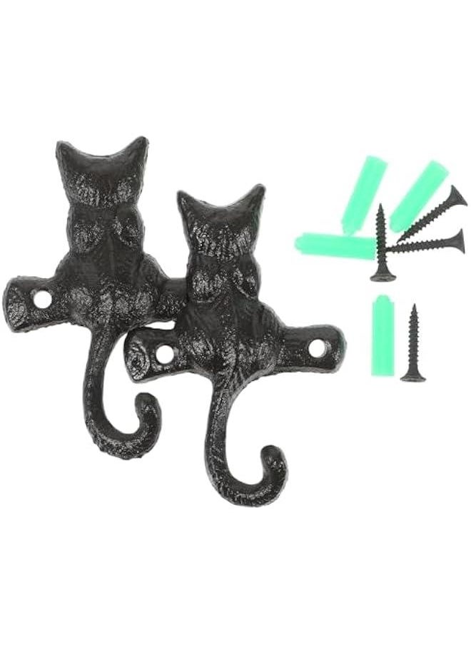 2pcs European Classical Cast Iron Cat Hook Iron Hanging Hooks Cat Wall Hooks Metal Clothes Hanger Black Cat Hook Single Key Hook Vintage Wall Hooks Wall Mount Hook Animal Coat