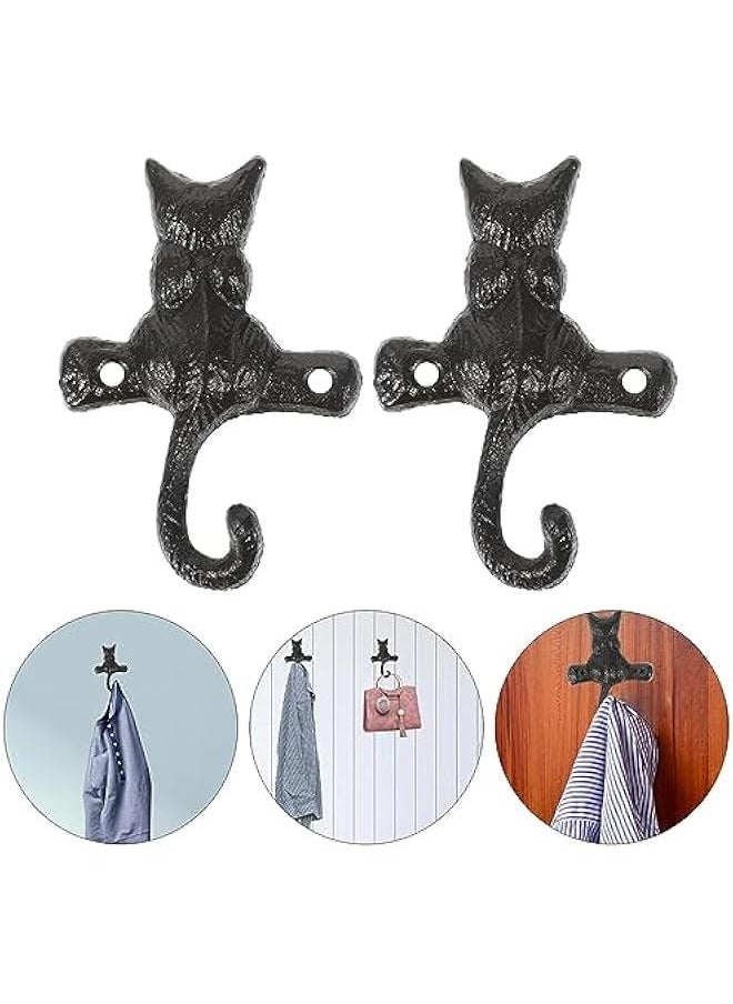 2pcs European Classical Cast Iron Cat Hook Iron Hanging Hooks Cat Wall Hooks Metal Clothes Hanger Black Cat Hook Single Key Hook Vintage Wall Hooks Wall Mount Hook Animal Coat