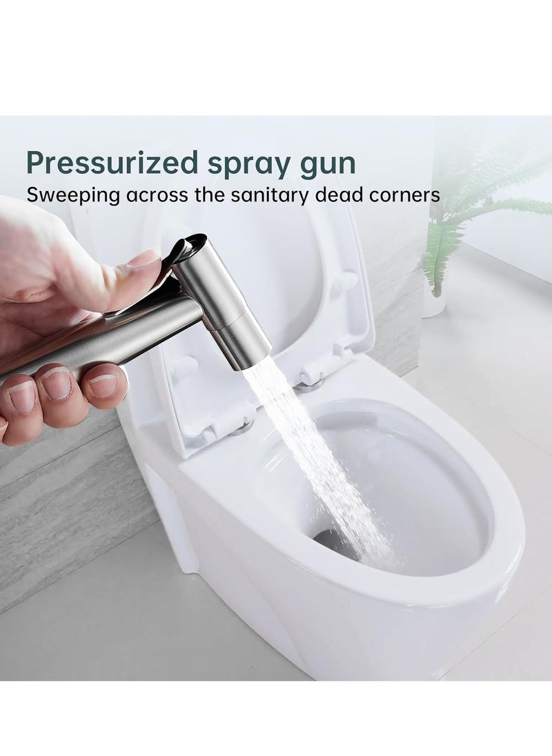 Handheld Bidet Sprayer for Toilet Shattaf Set with 1.2M hose Cloth Diaper Bathroom Cleaning Muslim Shower Personal Hygiene Stainless Steel Brushed