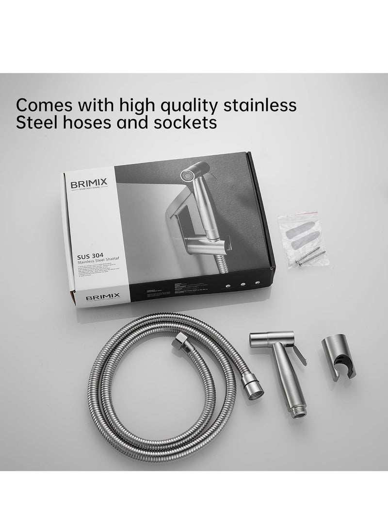 Handheld Bidet Sprayer for Toilet Shattaf Set with 1.2M hose Cloth Diaper Bathroom Cleaning Muslim Shower Personal Hygiene Stainless Steel Brushed