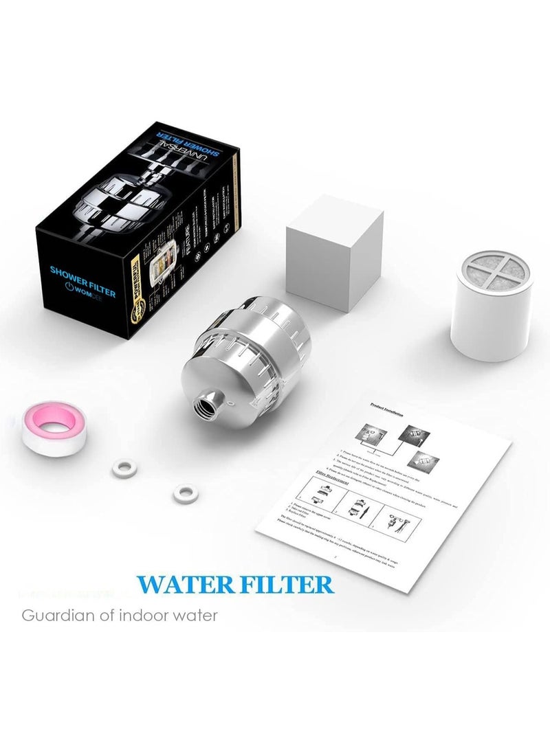 15-Stage Shower Filter for Hard Water , Chlorine Removal with Dual Cartridges Included, Shower Head Filter for Hair Fall Prevention, Effectively Filters Chlorine, Heavy Metals, and Impurities with Calcium Sulphite Beads, Ideal for Healthy Hair and Skin.