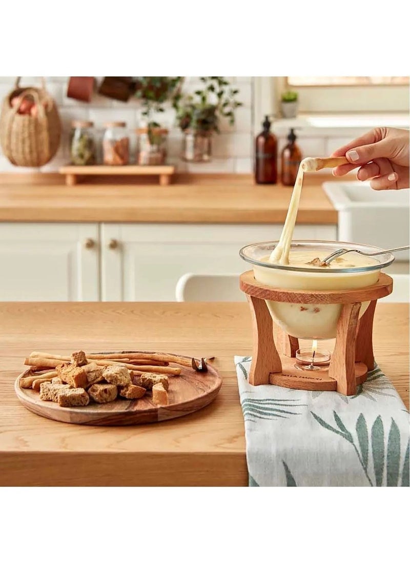 Choco Fondue Set (14x17 CM) | Wooden Design, Compact and Durable