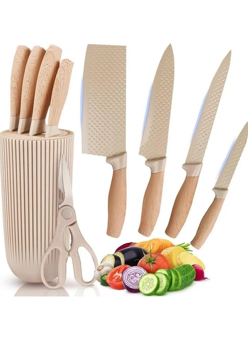 6-Piece Stainless Steel Kitchen Knife Set with Universal Block Non Stick, Non Slip Chef Knives for Home & Restaurant Use, Durable and Sharp Blades