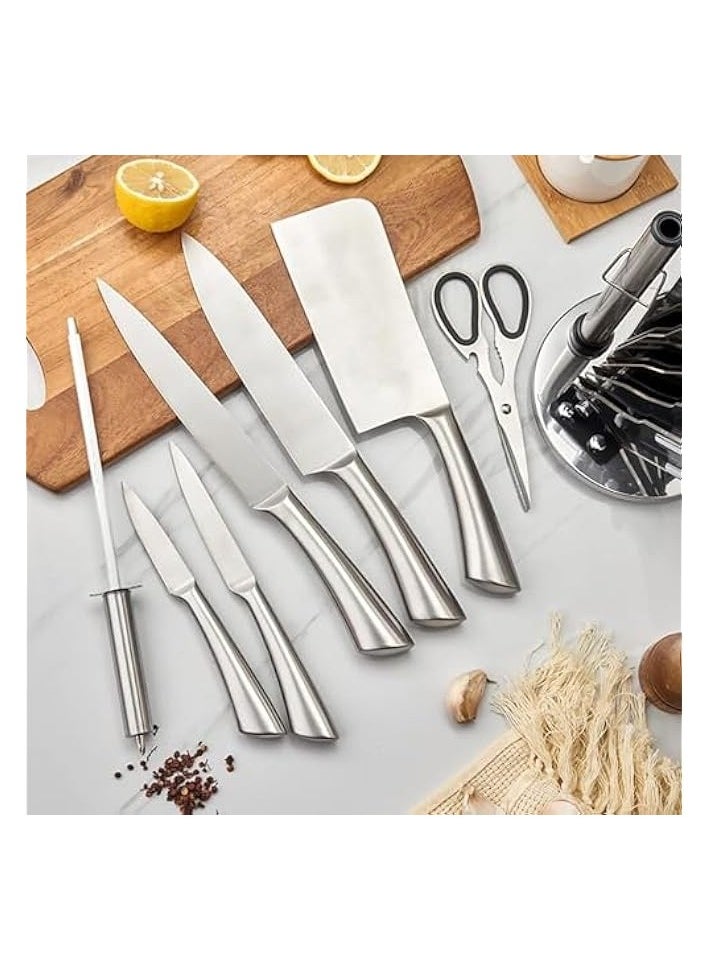 9 Pieces Kitchen Knife Sets, Spinni ng Magnetic Block, High Carbon, Stainless Steel Blades, Knife For Steak, Bread, Vegetables, and more, Ultra Sharp, Includes Knife Sharpener and Scissors, Silver