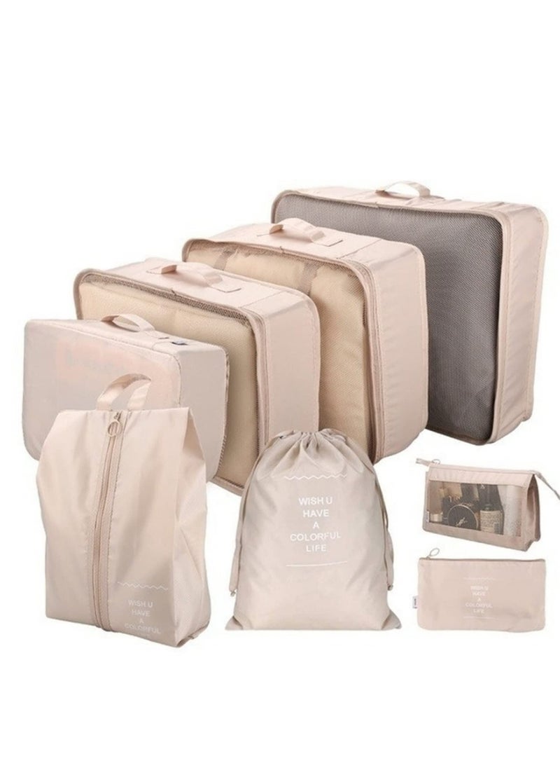 Large Capacity Luggage Storage Bags for Packing Cube Clothes Underwear Cosmetic Travel Organizer Toiletries Pouch (Beige)