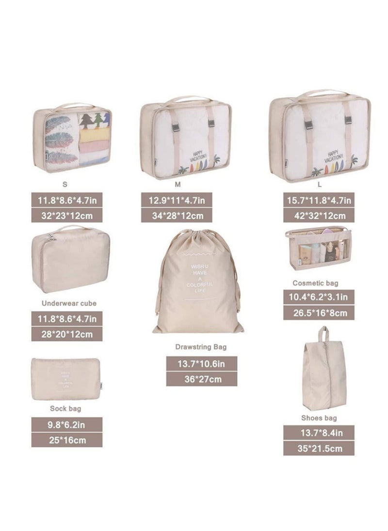 Large Capacity Luggage Storage Bags for Packing Cube Clothes Underwear Cosmetic Travel Organizer Toiletries Pouch (Beige)