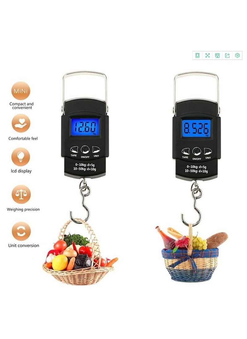 Digital Scale Baggage Scale, Fish Scale Heavy Weight Scale, Backlight Scale, Ultra Portable Scale, Scale Suitcase, Fishing Postal Hanging Hook Scale with Measuring Tape110lb /50kg