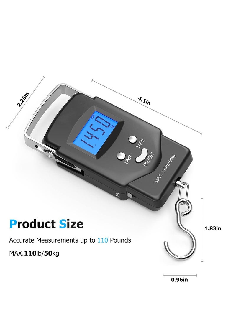 Digital Scale Baggage Scale, Fish Scale Heavy Weight Scale, Backlight Scale, Ultra Portable Scale, Scale Suitcase, Fishing Postal Hanging Hook Scale with Measuring Tape110lb /50kg