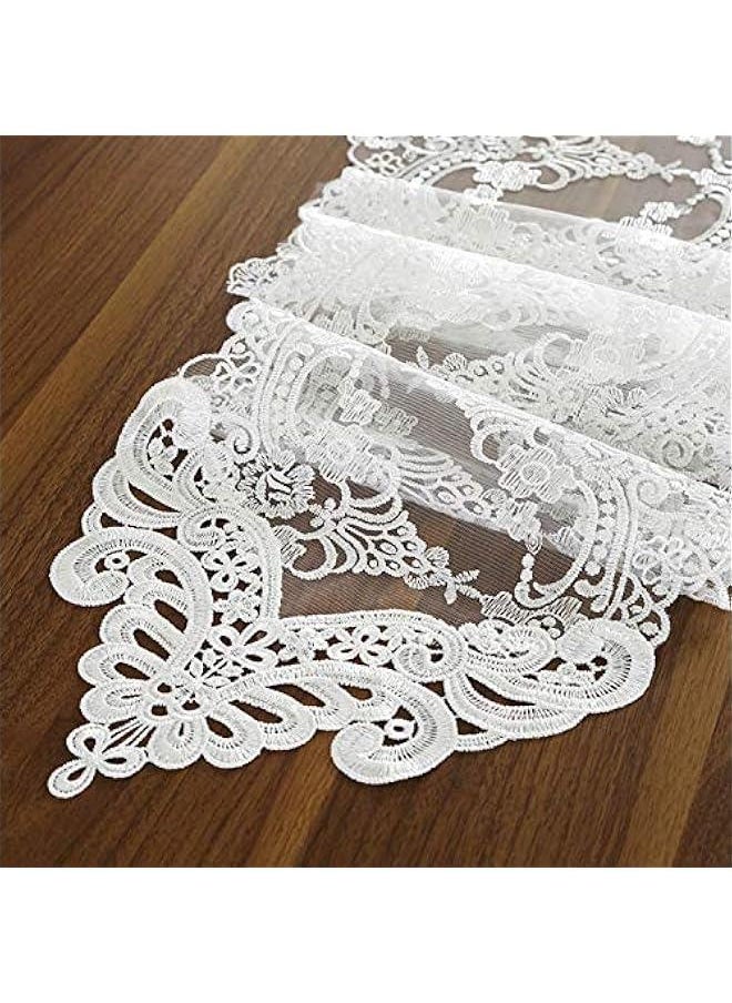 Lace Table Runner and Dresser Scarf Embroidered Flower Champagne Table Runner 10 x 82 Inches Wedding Party Baby Shower Dining Table Decor