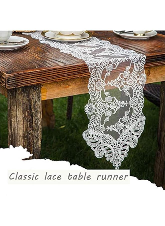 Lace Table Runner and Dresser Scarf Embroidered Flower White Table Runner 10 x 82 Inches Wedding Party Baby Shower Dining Table Decor