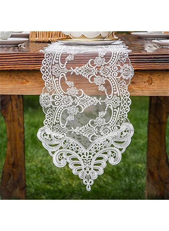 Lace Table Runner and Dresser Scarf Embroidered Flower White Table Runner 10 x 82 Inches Wedding Party Baby Shower Dining Table Decor
