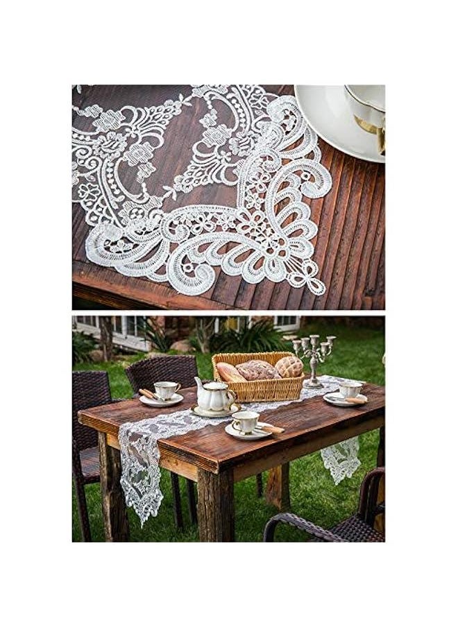 Lace Table Runner and Dresser Scarf Embroidered Flower White Table Runner 10 x 82 Inches Wedding Party Baby Shower Dining Table Decor