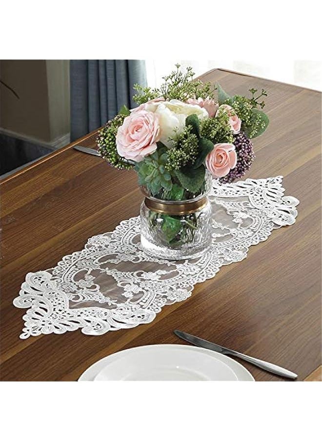 Lace Table Runner and Dresser Scarf Embroidered Flower White Table Runner 10 x 82 Inches Wedding Party Baby Shower Dining Table Decor