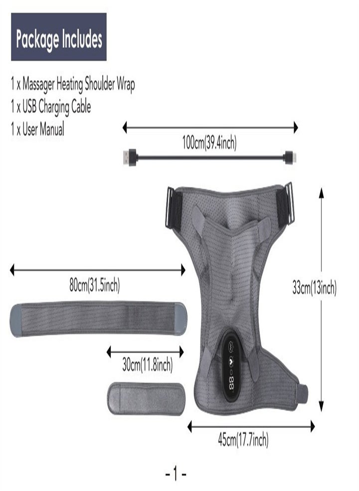 Cordless 3 in 1 Electric Shoulder Heating Pad, Heated Shoulder Straps with LED Display, 3 Level Support Braces, Relieve Arthritis Joint Injury Pain, Healthy Relaxation (Gray Black)