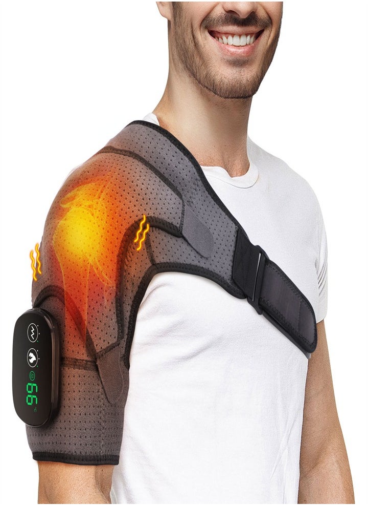 Cordless 3 in 1 Electric Shoulder Heating Pad, Heated Shoulder Straps with LED Display, 3 Level Support Braces, Relieve Arthritis Joint Injury Pain, Healthy Relaxation (Gray Black)