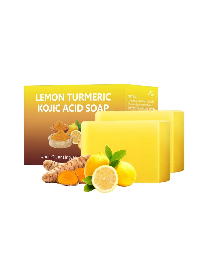 Lemon Turmeric Kojic Acid Soap, Kojic Acid Soap Turmeric Kojic Soap 7OZ/200g Turmeric Bath Soap Bars Dark Spots Curcuma Soap Kojic Acid Soap Face Body Wash Hand Soap`