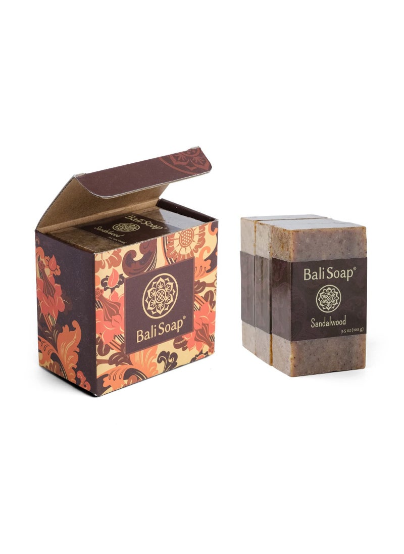 Bali Soap - Sandalwood Natural Soap - Bar Soap for Men & Women - Bath, Body and Face Soap - Vegan, Handmade, Exfoliating Soap - 3 Pack, 3.5 Oz each