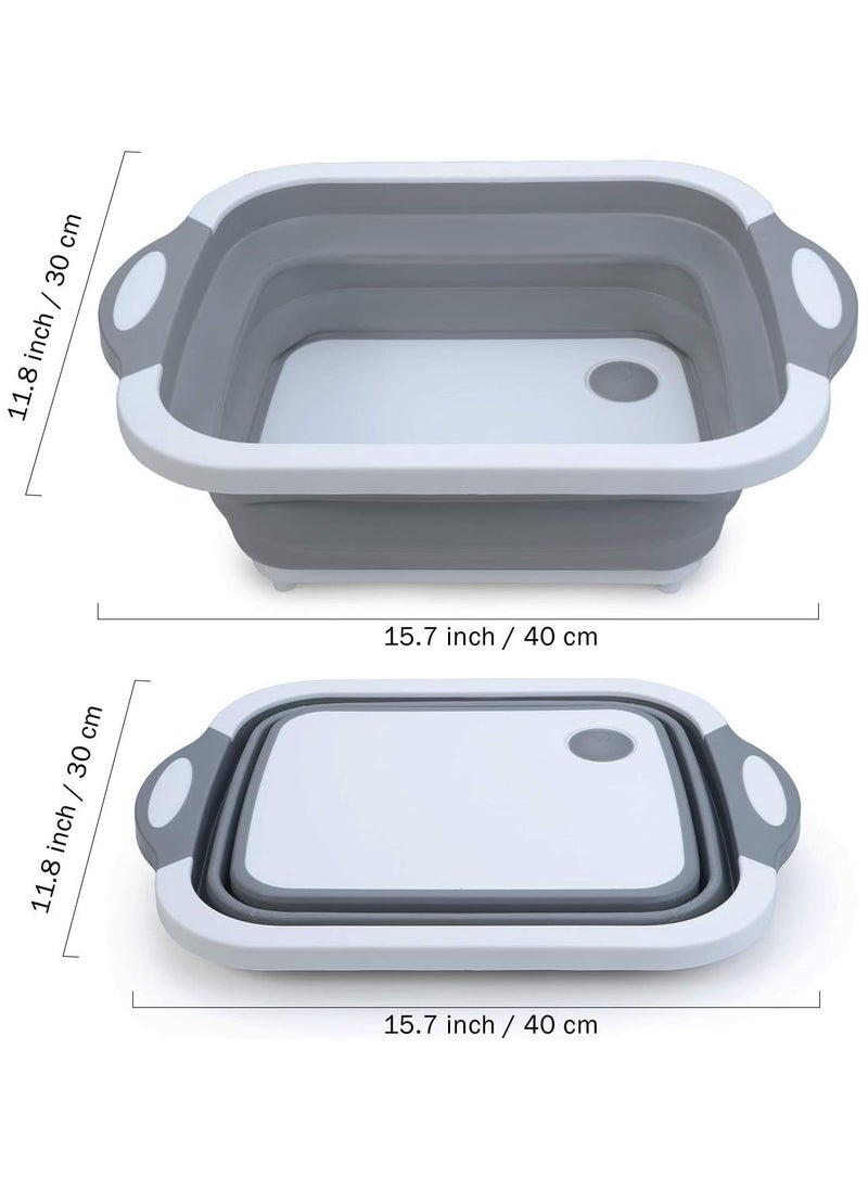 1 Pack Collapsible Cutting Board With Colander Multifunction Silicone Foldable Chopping Board Sink Washing Bowl Draining Basket With Drainage Hole For Kitchen Camping