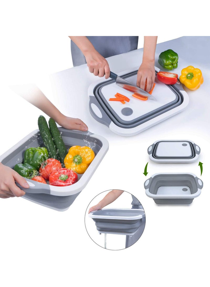 1 Pack Collapsible Cutting Board With Colander Multifunction Silicone Foldable Chopping Board Sink Washing Bowl Draining Basket With Drainage Hole For Kitchen Camping