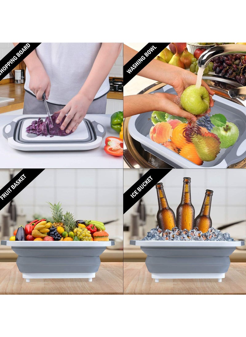 1 Pack Collapsible Cutting Board With Colander Multifunction Silicone Foldable Chopping Board Sink Washing Bowl Draining Basket With Drainage Hole For Kitchen Camping