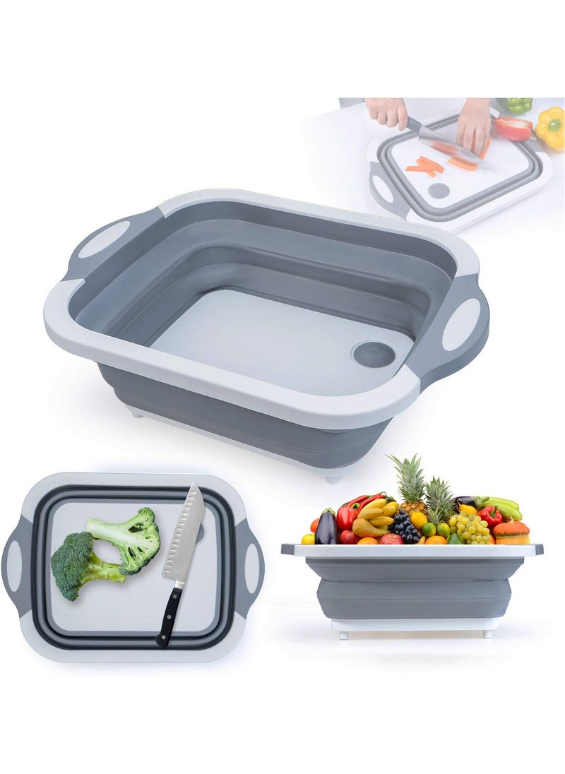 1 Pack Collapsible Cutting Board With Colander Multifunction Silicone Foldable Chopping Board Sink Washing Bowl Draining Basket With Drainage Hole For Kitchen Camping