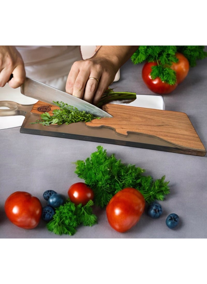 FlagFlair Acacia Wood and Epoxy Cutting and Chopping Board Handcrafted in India, Ideal for Meat, Cheese, Vegetables and Bread |62 x 21 x 2.2 cm | Kitchen Essential. ( Epoxy Mosaic Blend)