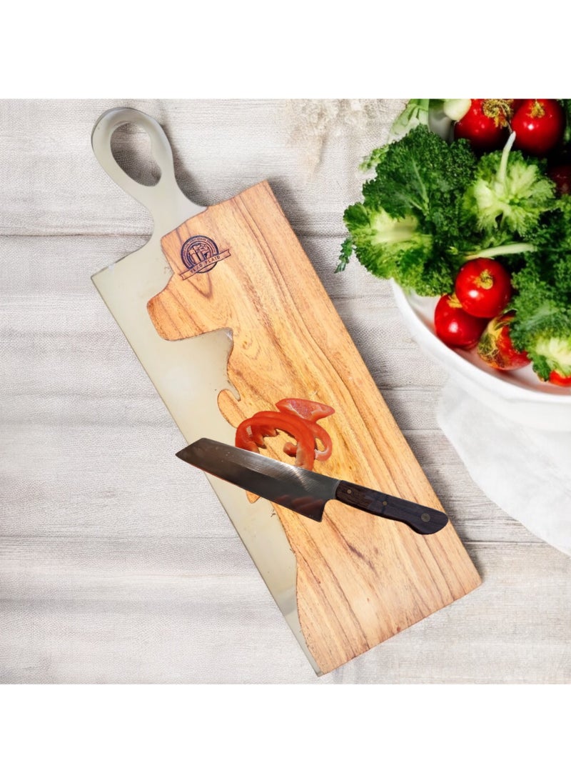 FlagFlair Acacia Wood and Epoxy Cutting and Chopping Board Handcrafted in India, Ideal for Meat, Cheese, Vegetables and Bread |62 x 21 x 2.2 cm | Kitchen Essential. ( Epoxy Mosaic Blend)