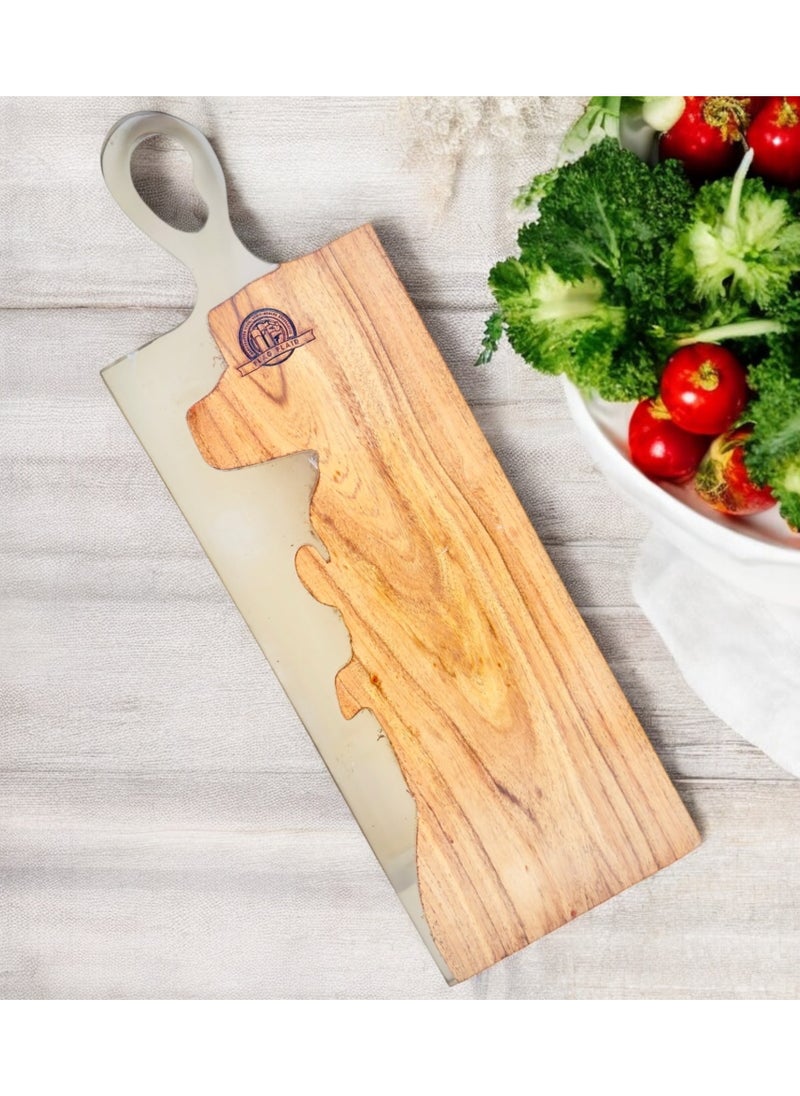 FlagFlair Acacia Wood and Epoxy Cutting and Chopping Board Handcrafted in India, Ideal for Meat, Cheese, Vegetables and Bread |62 x 21 x 2.2 cm | Kitchen Essential. ( Epoxy Mosaic Blend)